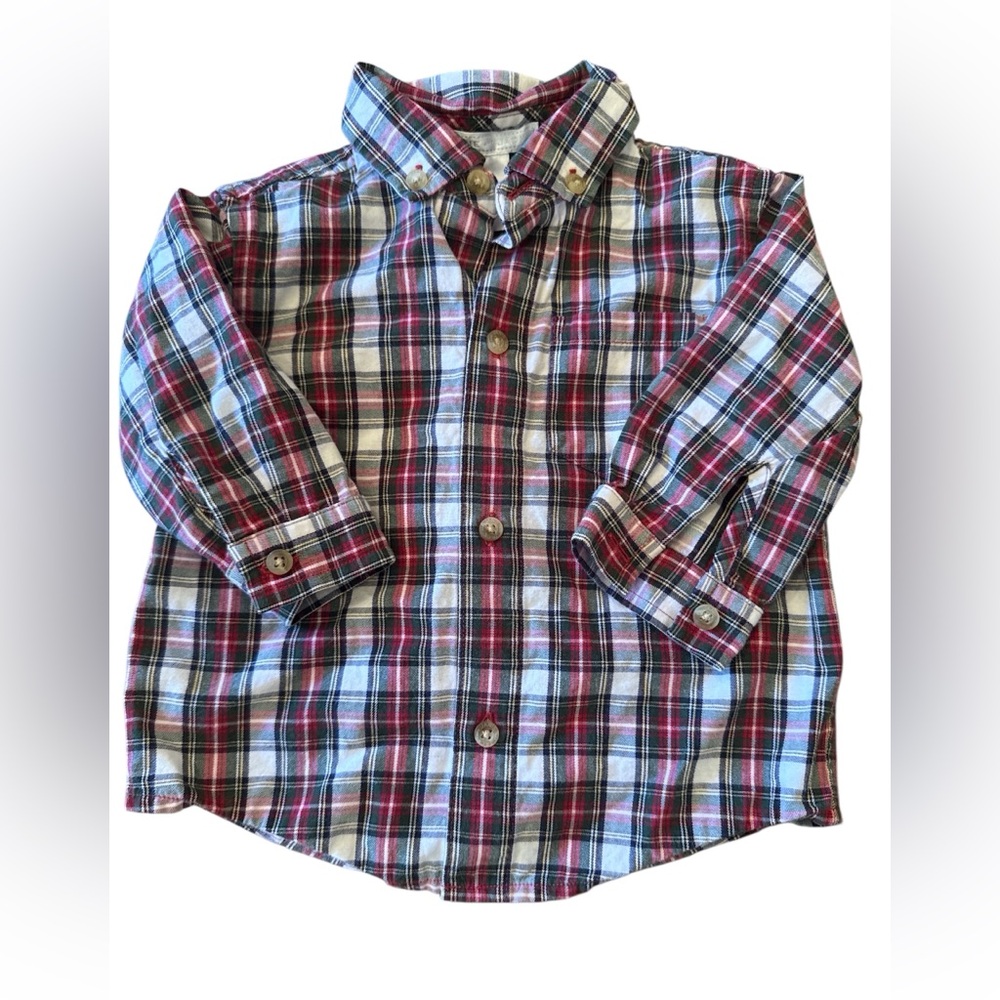 🎄Janie and Jack Holiday Plaid Button-Down Shirt - Red, Black, White
